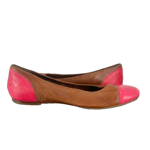 Cole Haan Flats Loafers Shoes Womens Size 9.5 Brown Leather Pink Cap Toe Slip On - Picture 1 of 14